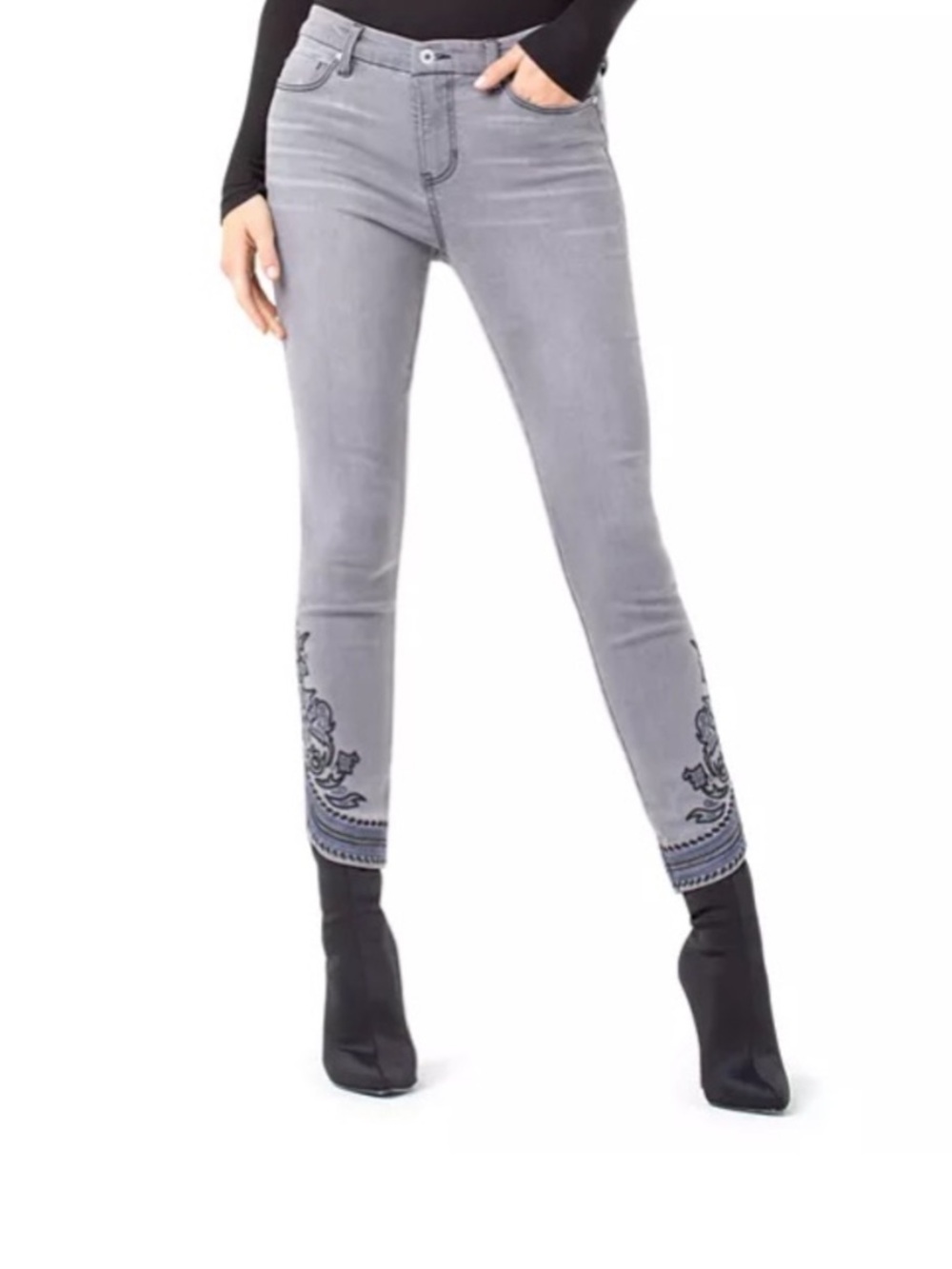 Liverpool LVPL embroidered ankle skinny jeans gray snd blue - Picture 2 of 14